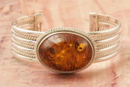 Artie Yellowhorse Genuine  Amber Sterling Silver Navajo Bracelet